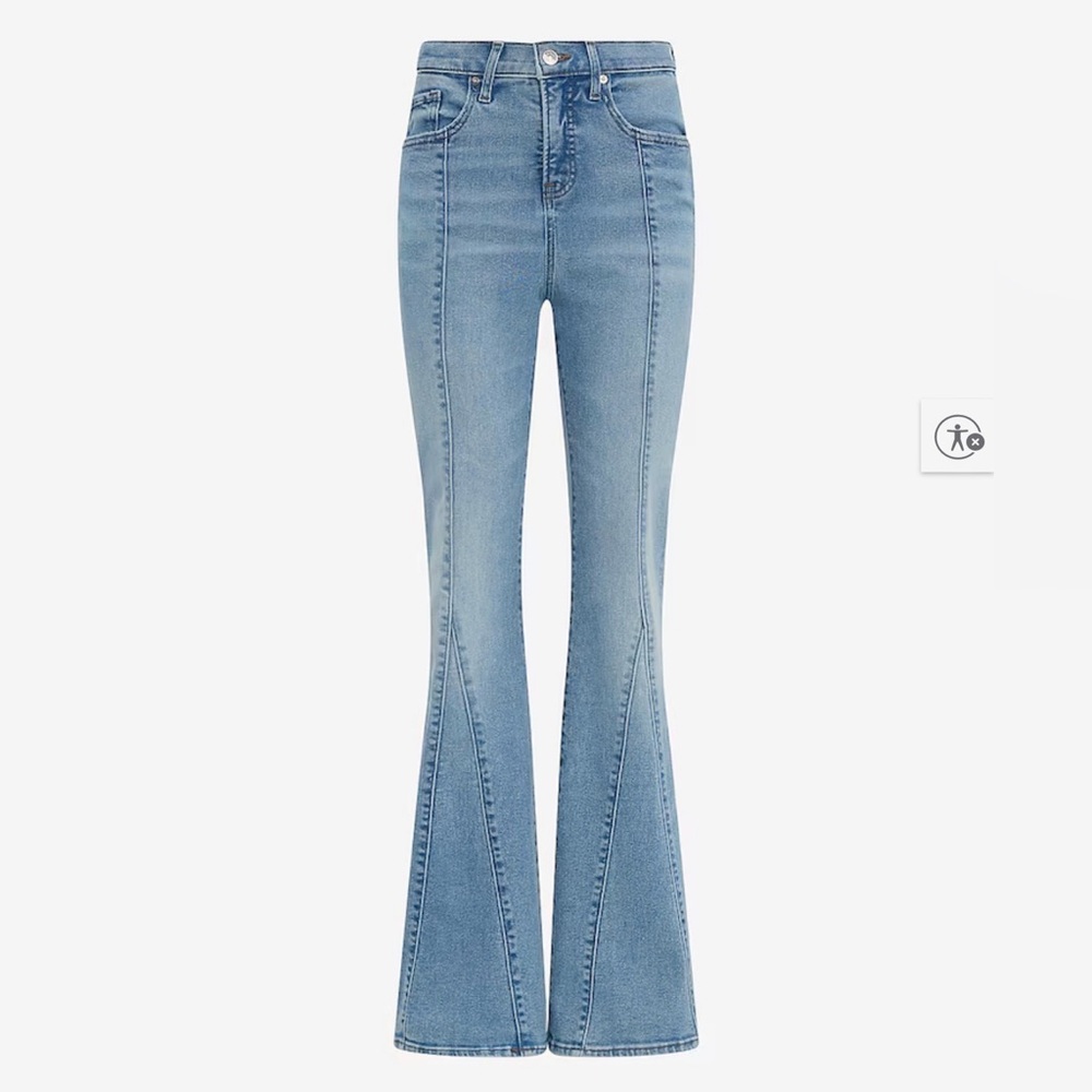 Express High Waisted Light Wash Seamed '70s Flare Jeans